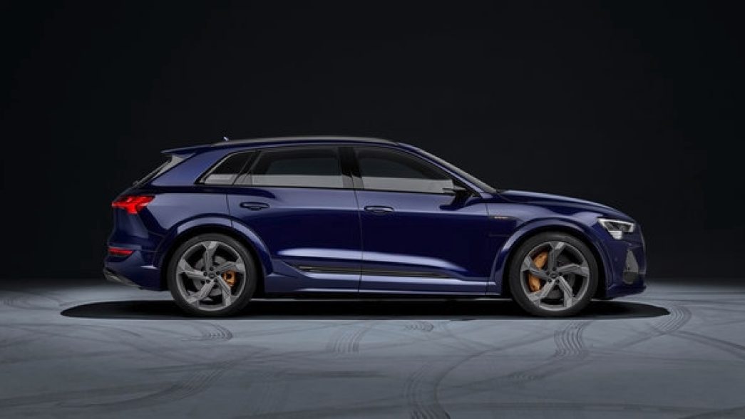 Blue Audi e-tron S side view