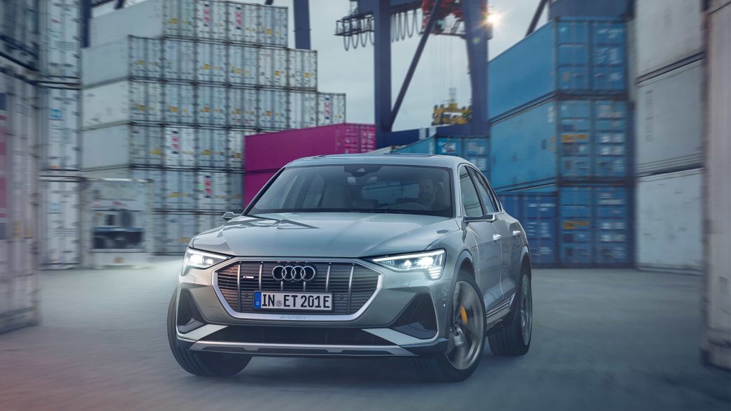 Grey Audi e-tron front view