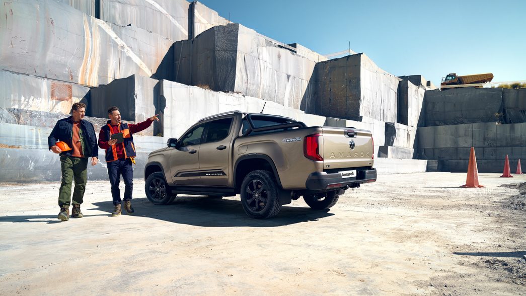 A gray Amarok in the quarry.