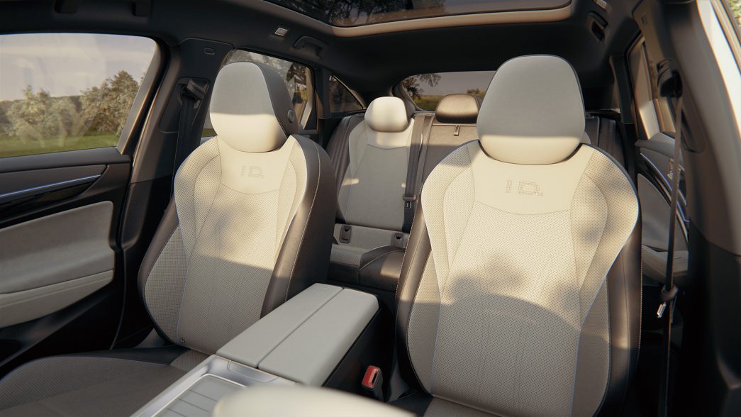The VW ID.7 interior view on the white seats